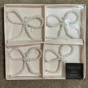 NWT Rachel Zoe Bow Ornaments 4 Pack Holiday Christmas Pearl Bows Ribbons